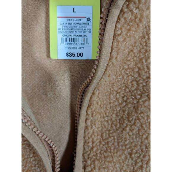 All in Motion Sherpa Jacket L Zip Front Beige Camel Sweatshirt Relax Fit Layer - Picture 5 of 10